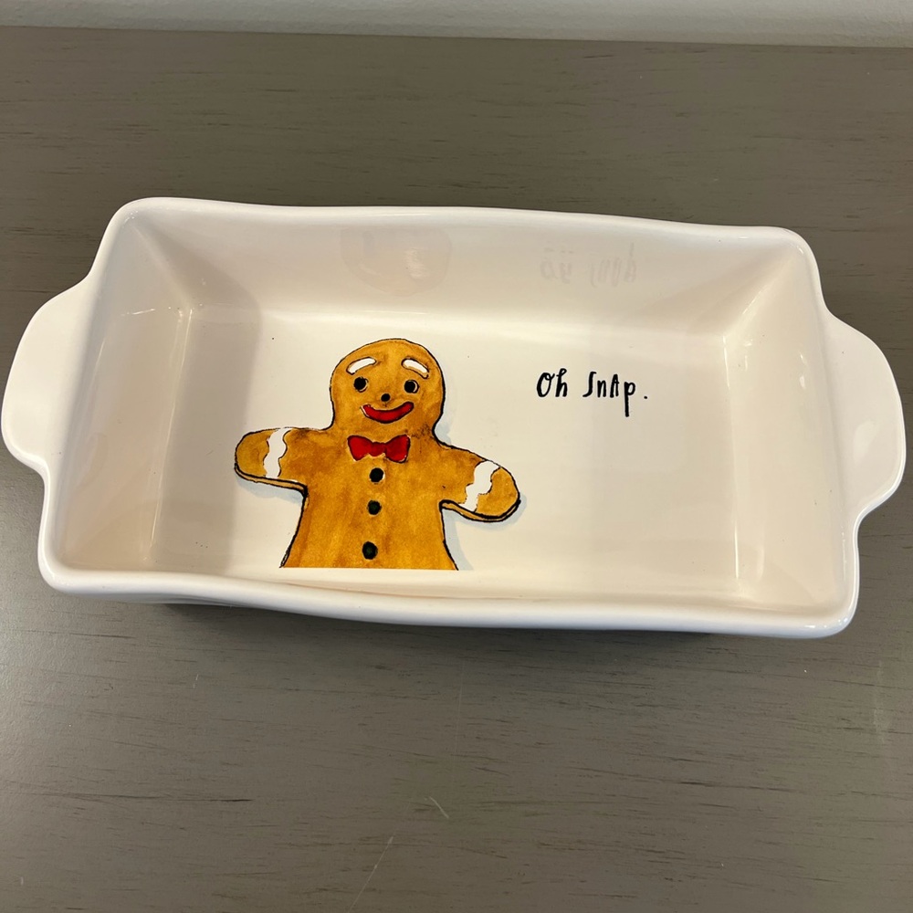 RAE DUNN By Magenta Loaf Pan 11x5”Oh Snap Gingerbread Man Christmas Holiday Farm